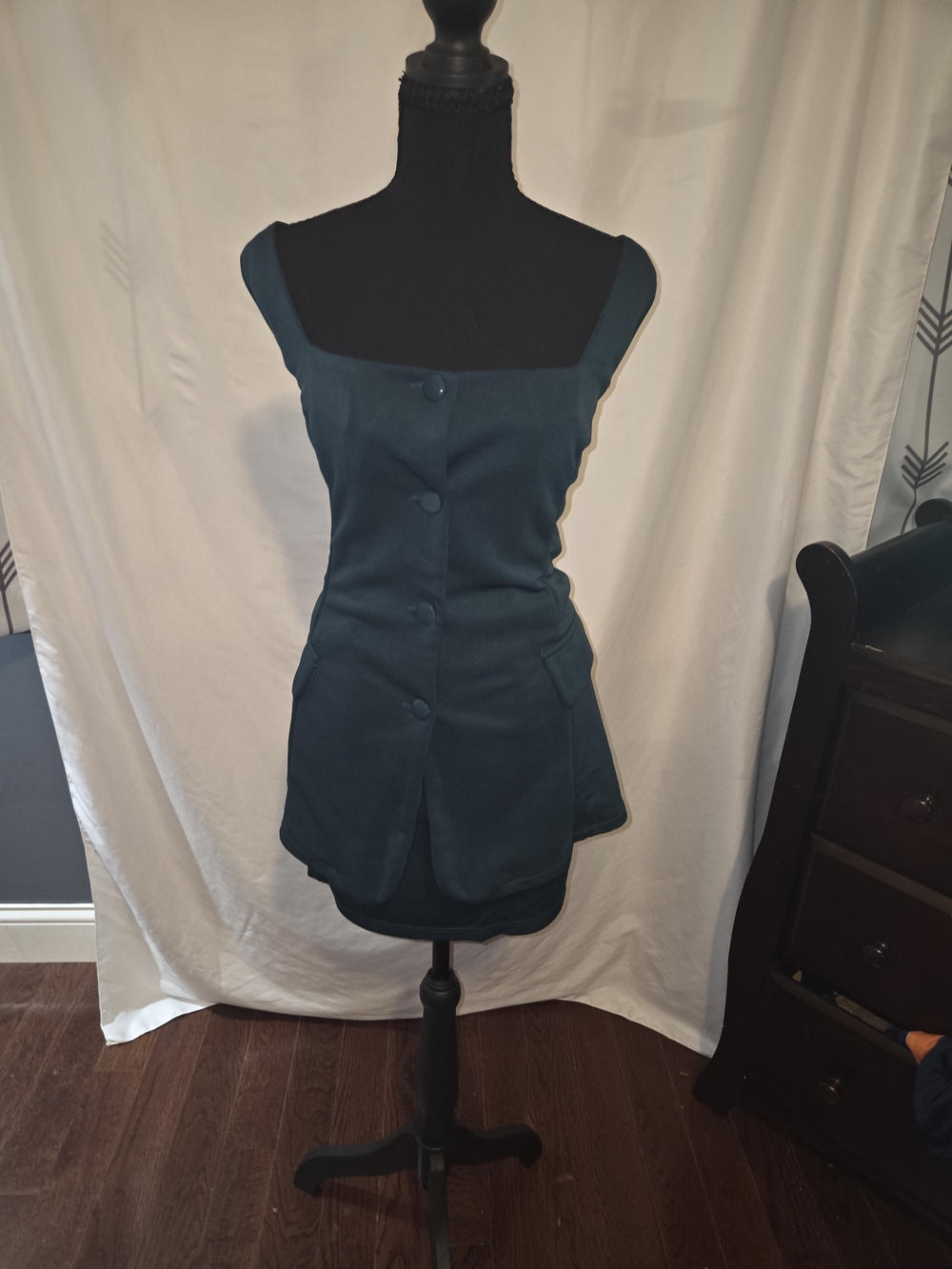 Dark Teal Button Front Sleeveless Tunic Plus Suze Suit